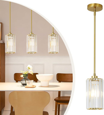 Gold Pendant Lights 3 Pack - Modern Crystal Shade Chandelier for Home Decor