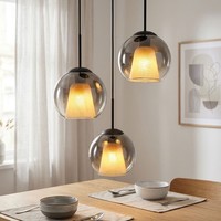LED HäNgeleuchte Schwarz 3-Flammig Glas Rauchfarben Wohnzimmerlampe H 120 Cm
