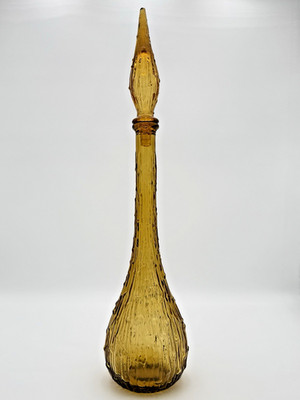 22'' Amber Empoli Glass Wax Drip Genie Bottle Decanter & Stopper DMG
