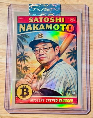 ''Vintage'' SATOSHI NAKAMOTO Mystery Bitcoin Slugger Baseball Card GleeBeeCo /10