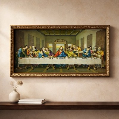 Vintage 3D Bas-Relief  The Last Supper  Wall Art Ornate Goldtone Frame Religious