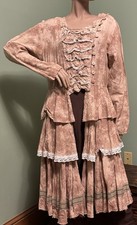 Ewa I Walla Peach Floral Tiered Long Sleeve Linen Victorian Style Overdress Sz L