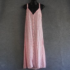 Billabong Sweet Edges Floral Midi Dress Medium M Pink Sunset Viscose Button Fron