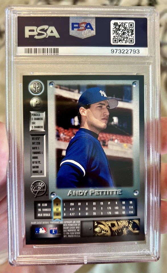 RARO 1996 Skybox Metal Universe Andy Pettitte RC Yankees PSA 8 PSA/DNA AUTO 10💎 Foto 2 de 3
