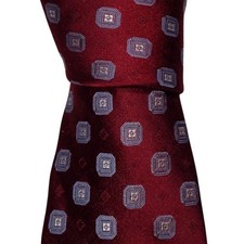 Brooks Brothers Silk Necktie Mens Slim Burgundy Medallion Designer Tie EUC
