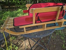 L.L. Bean Wooden Sled with Red Cushioning Pad Seat, Red/Wood Color