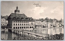 Vintage 1906 Luzern Rathaus Switzerland Black & White Postcard A316