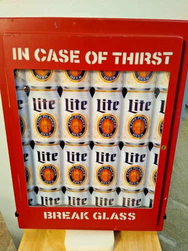 Vintage 1988 - Miller Lite Beer "In Case of Thirst Break Glass" Lighted Bar Sign
