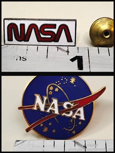 Vintage NASA LOT of 2 - White & Red Rectangle Logo & Blu VECTOR Pin ...