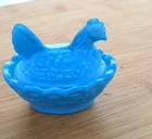 Vintage Westmoreland Mini Blue Milk Glass Hen On Nest 2.5” Chicken