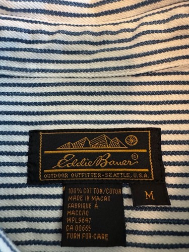 Eddie Bauer Men's Long Sleeve Button Down Shirt Size M Blue White Striped