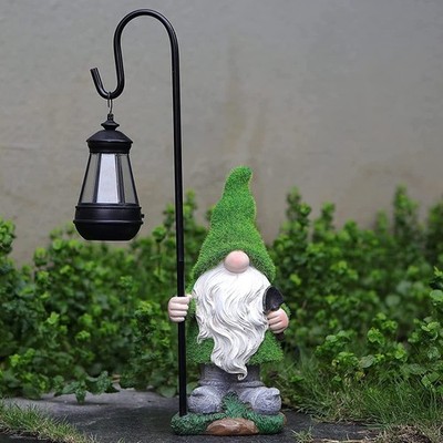 Flocked Garden Gnome Statue with Solar Light, Large Funny Fairy Gnomes Figuri...