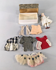 5.5" Antique Japanese All Bisque Doll Trunk Set 7 Outfits Made in Japan Vintage