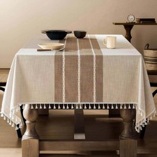Contrast Linen Table Cloth 60x84 Inch Fit 5ft, Narrow Fit 6ft Rectangle Tabl...
