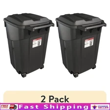 Heavy Duty 45 Gallon Wheeled Garbage Can W/ Secure Lid & Rugged Wheels New