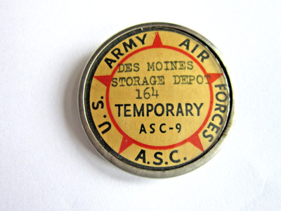 WWII US Army Air Forces A.S.C. Des Moines Storage Depot Temporary ID Badge