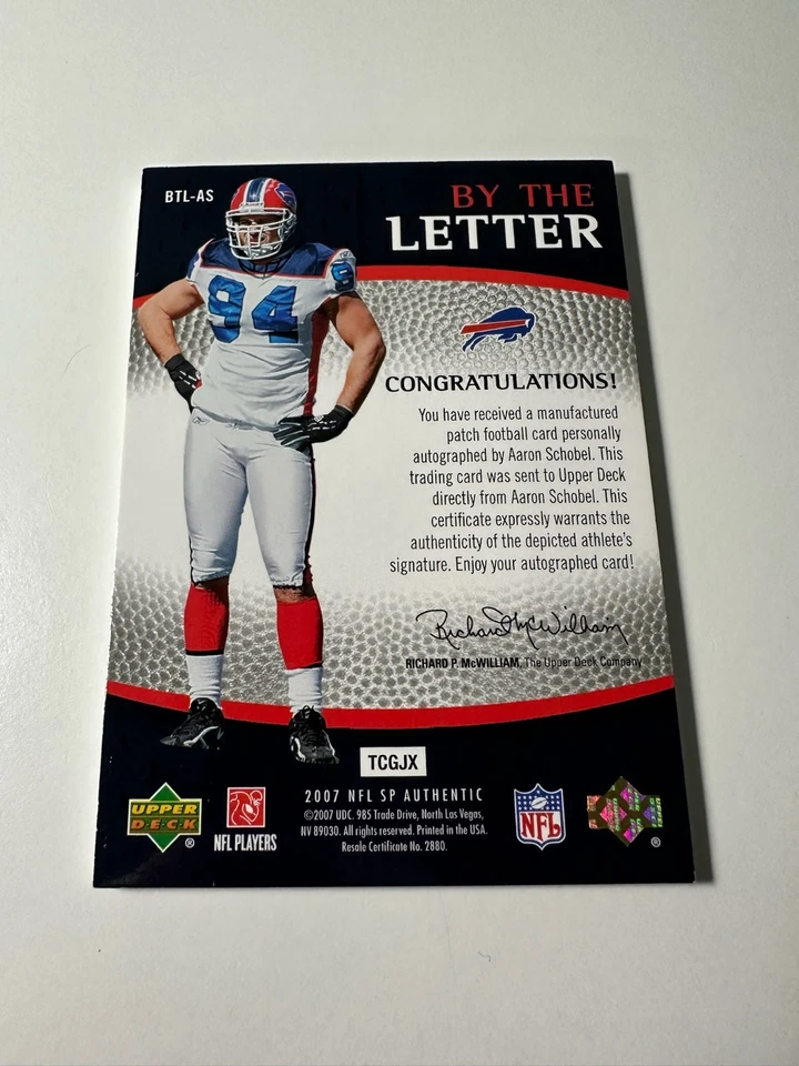 2007 SP Authentic By the Letter Aaron Schobel Lettermen Patch Auto /75 RC SP S - Image 2 of 2