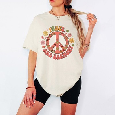 Peace Love And Harmony Hippie Kultur Damen Grafik T-Shirt Retro 60er Style
