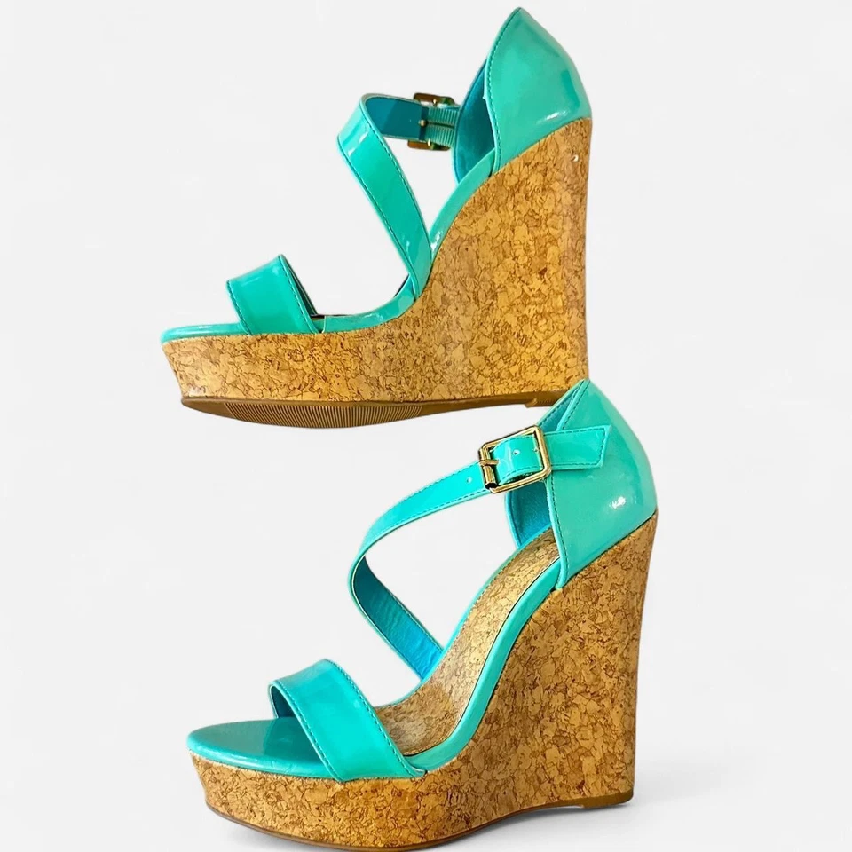 Sandalias cuña plataforma corcho turquesa Y2K talla 5,5 Foto 3 de 4