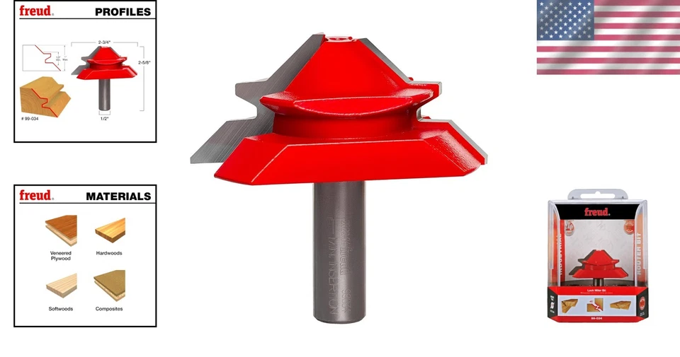Professional Lock Miter Router Bit - 2-3/4" for Strong Interlocking Joints - Image 2 of 4