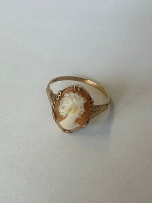Vintage Muschel Kamee gepunzt 375 Gold Ring UK Größe P