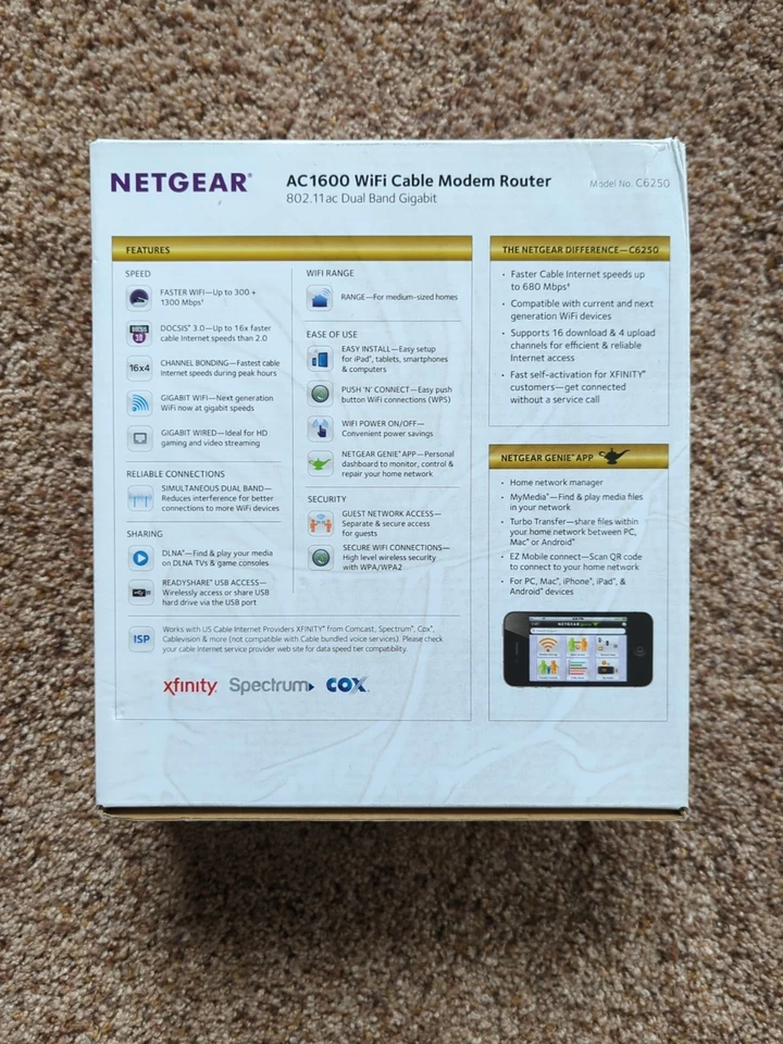 NETGEAR AC1600 Wifi Cable Modem Router Combo C6250-100NAS - Image 3 of 4