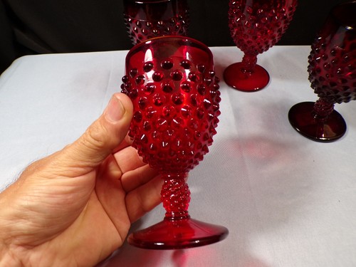 Set of 4 Fenton Ruby Red Glass Hobnail Wine Goblets - Picture 2 of 10