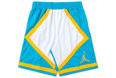white and gold jordan shorts