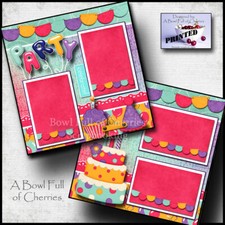 BIRTHDAY girl 2 premade scrapbook pages paper 12X12 printed layout CHERRY 0270