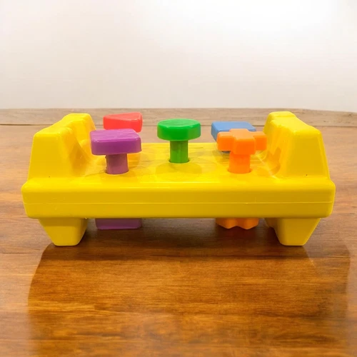 Vintage! Fisher Price Toddler Work Bench Tap N Turn Toy Bolts Shapes - No Hammer