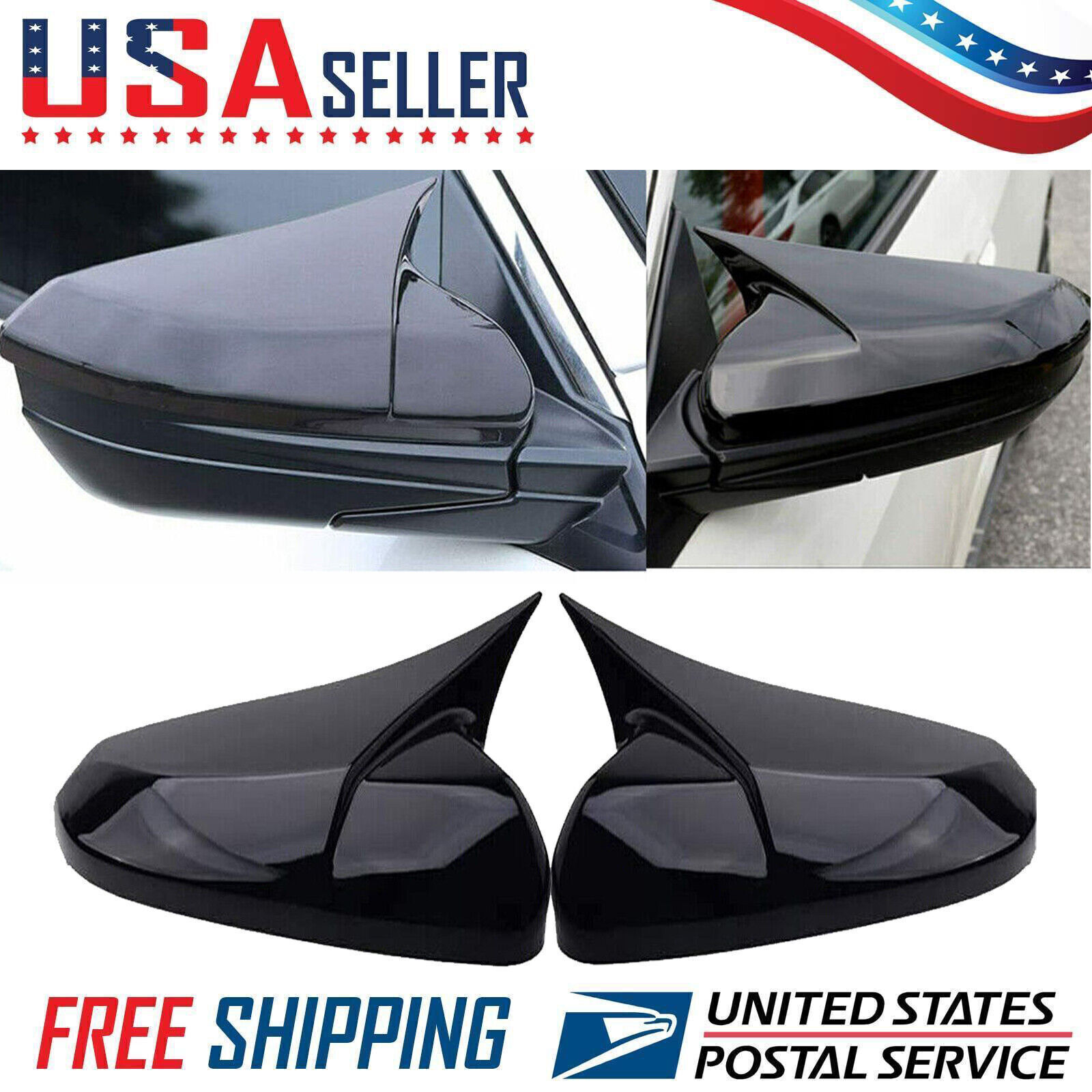 For Honda Civic 2016~2021 OX Horn Glossy Black Rear View Mirror Cover Caps Trim