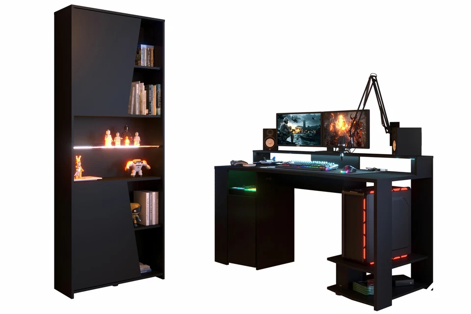 Gamertisch Parisot mit Regal Schreibtisch PC-Tisch LED-Beleuchtung Farbwechsel - Bild 4 von 4
