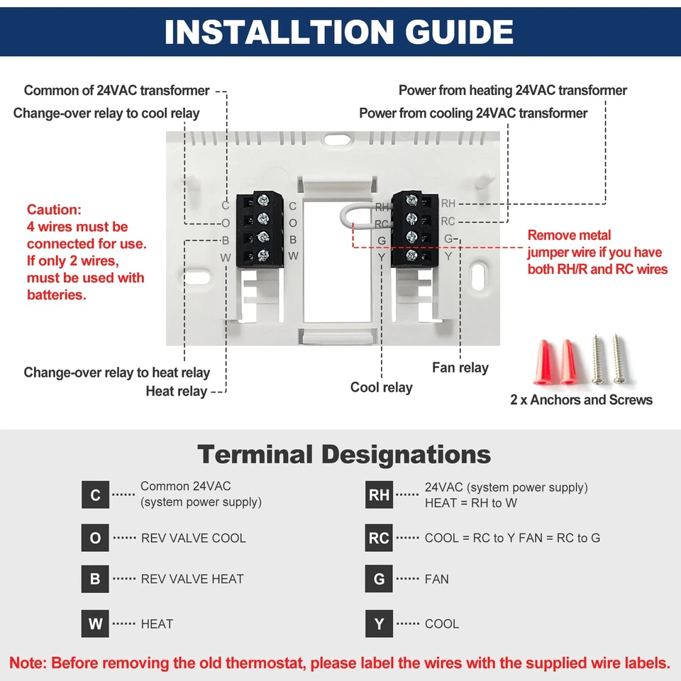 ELECTECK Non-Programmable Digital Thermostat for Home, up to 1 Heat/1 Cool with - Изображение 4 из 4