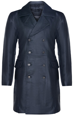 Herren General lang schwarz WW2 Militär Deutsche Marine U-Boot Leder Trenchcoat 