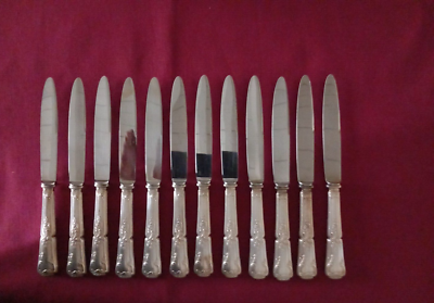 12 COUTEAUX DE table en métal argenté Orfèvre CBI modèle filet Albi EUR