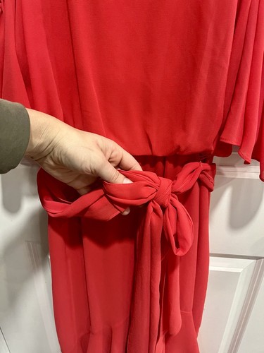 Eliza J Ruffle Cold Shoulder “Poppy” Flowy Spring Dress Red Size 6 Knee Length - Picture 5 of 10