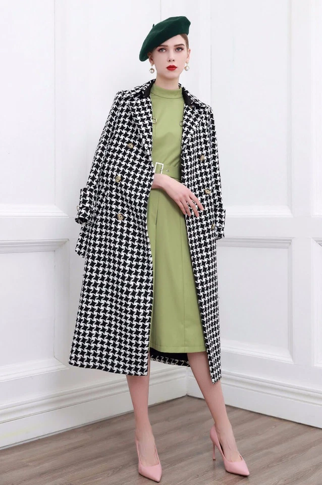 Сделанный на заказ HOUNDSTOOTH A линия верхней кроличьего Тренч плюс 1 x-10 x Y344 - Изображение 2 из 4