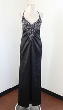 Vtg Faviana Black Sequin Beaded Open Back Formal Evening Dress Size 6 V-Neck