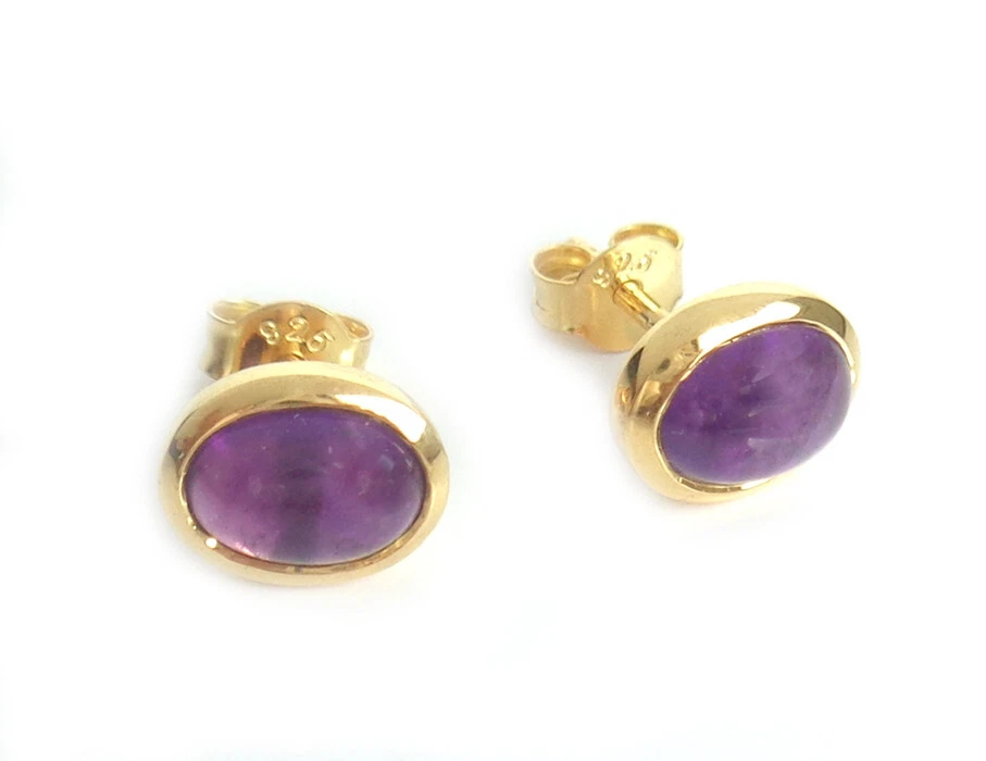 Ohrstecker Amethyst oval 10 mm 925er Silber vergoldet + Box Bst6