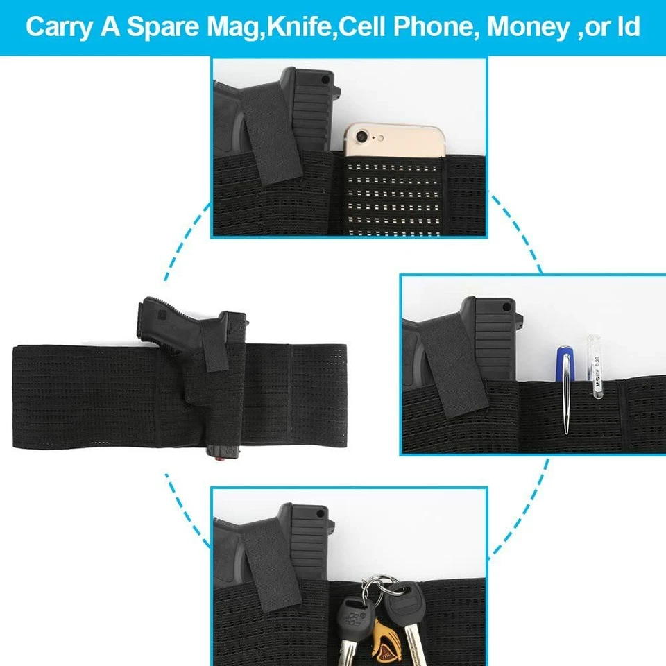 Tactical Elastic Mesh Belly Band Waist Hand Gun Pistol Holster Army Gun Belt - Image 4 of 4