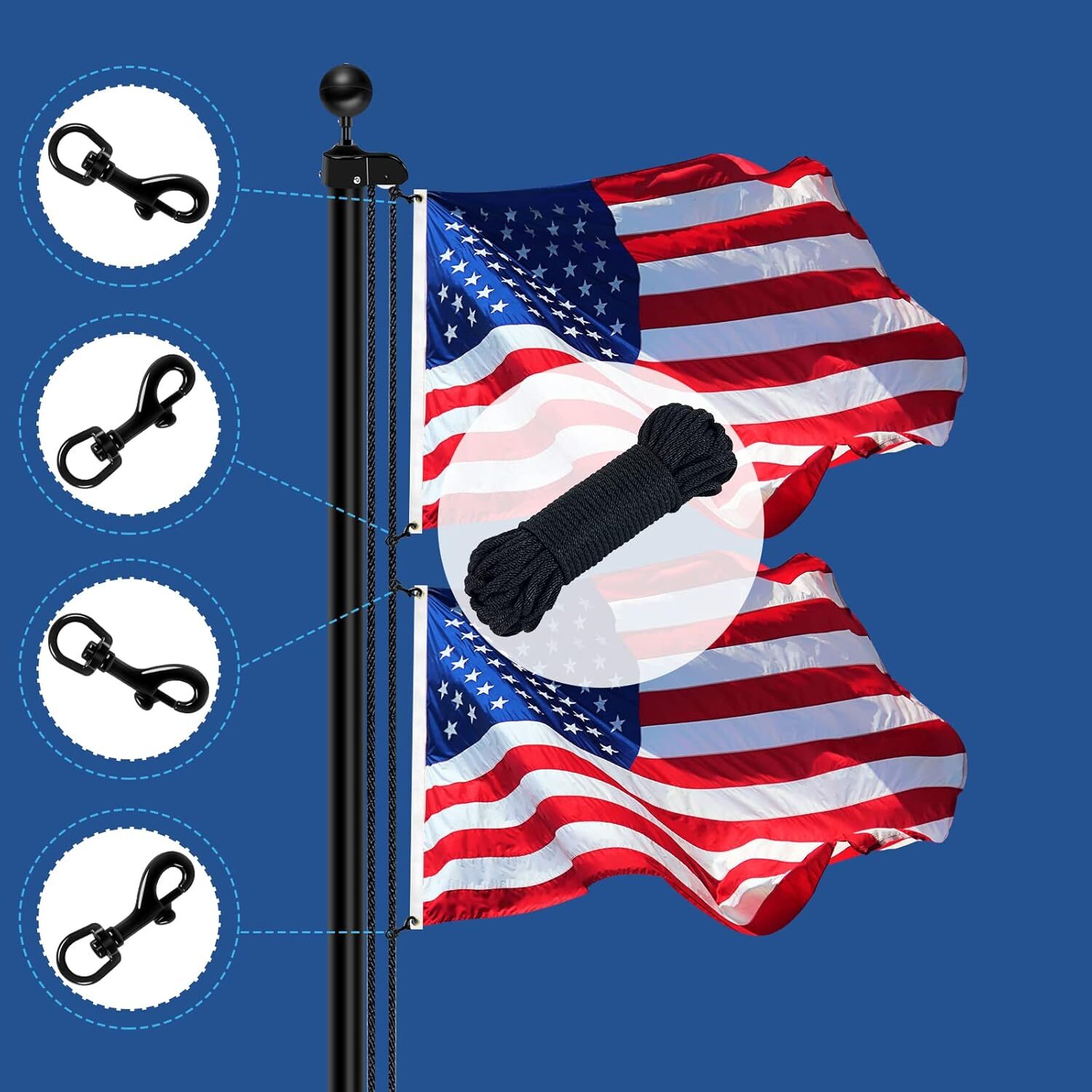 Flag Pole Rope Line Kit50Ft x 14 Diameter Nylon Flag Pole 50ft Black | eBay