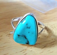 sz 10 Sterling Silver 13x16mm Navajo teardrop Blue Turquoise 2mm wide band Ring