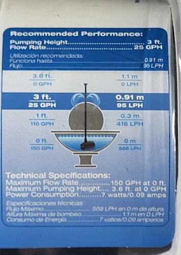 TotalPond Fountain Pump w/Flow Control for Small Fountains 3 Ft~ #52217~ NEW! - Picture 5 of 6
