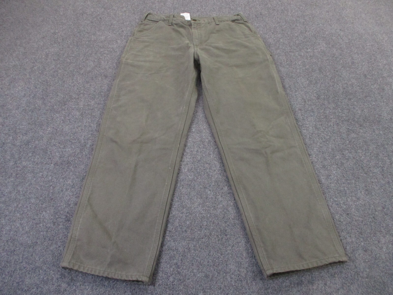 Carhartt Men's 36x32 Gray Flannel-Lined Canvas Dungaree Work Pants for Outdoors