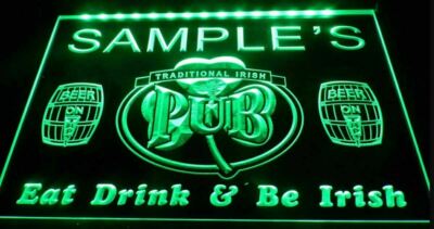 Personalised Irish Bar LED Neon Bar Sign Home Light Up Drink Pub Custom Name