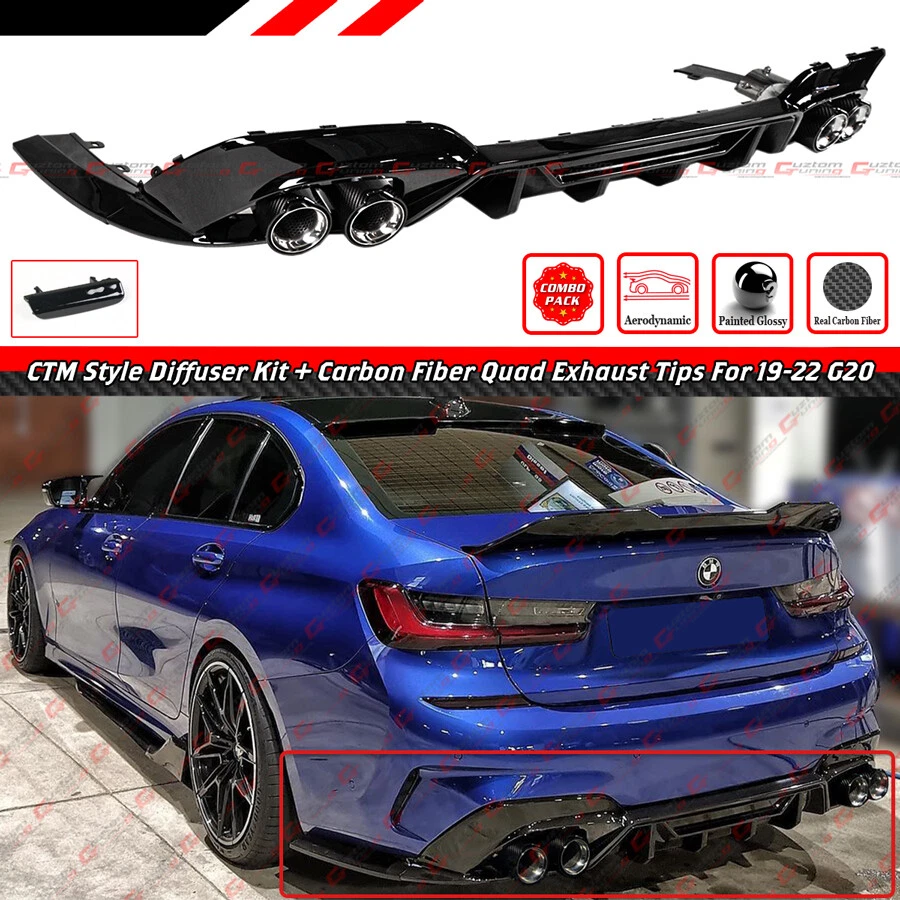 KIT DIFUSOR PARA 19-22 BMW G20 M SPORT M340i CTM + PONTA DE ESCAPE QUAD FIBRA DE CARBONO - Imagem 2 de 4