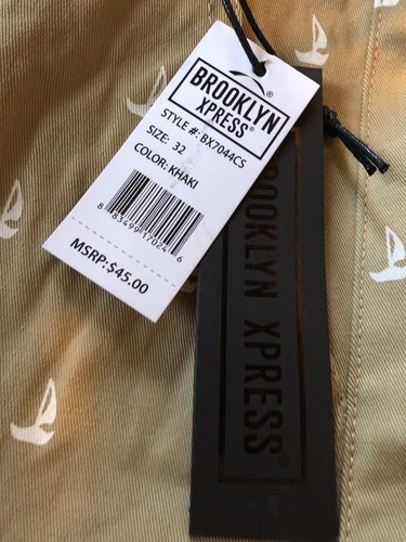 NEW MENS BROOKLYN XPRESS KHAKI BEIGE SHORTS WHITE SAIL BOATS BELT NWT $45. SZ 32 - Picture 9 of 9