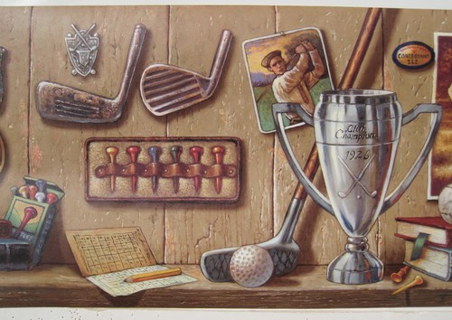 GOLF MEN VINTAGE GOLFING SPORTS Wallpaper Border 10 1/4" - Picture 3 of 3