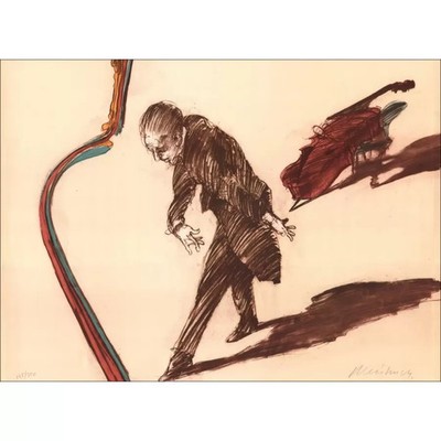 WEISBUCH Claude - Original Lithographie ''Le violoncelliste, le rappel'' 56x76cm