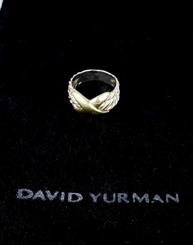 David Yurman 925 Sterling Silver 14kt Yellow Gold Cable Crossover X Ring Sz 6.75